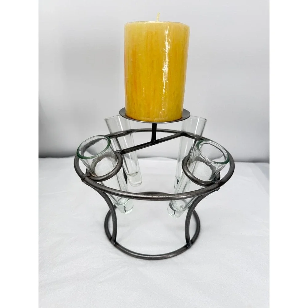 Bud Vase Pillar Plate Candelaria Home Las Flores Wrought Iron Centerpiece Decor